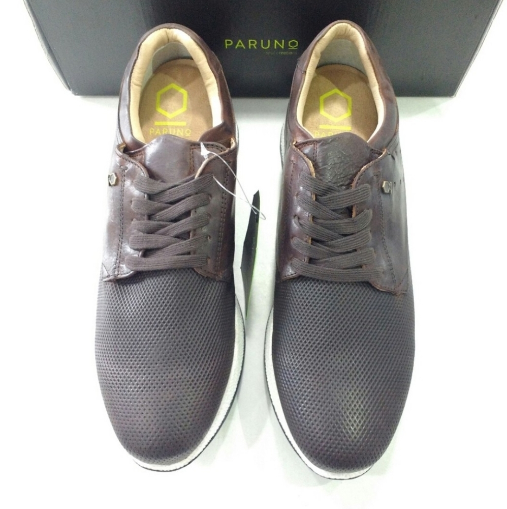 Genuine Leather Dress Sneakers Brown Men